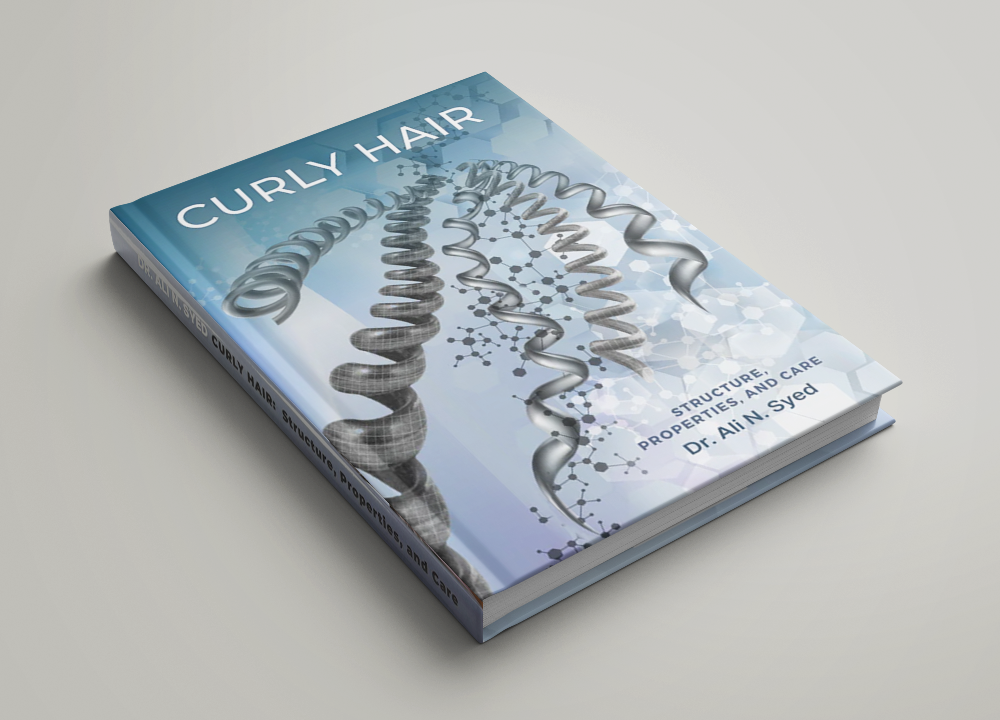 Een boek met de titel 'Krullend haar' met een grafische voorstelling van krullende haarstrengen op de omslag.