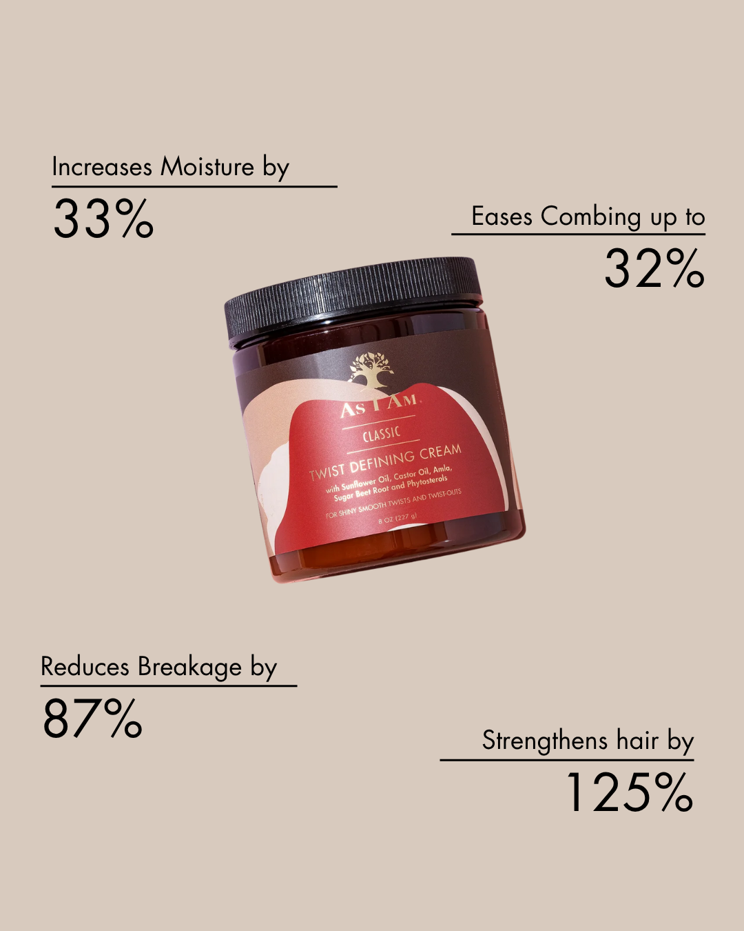 Pot haarproduct met voordelen op een beige achtergrond