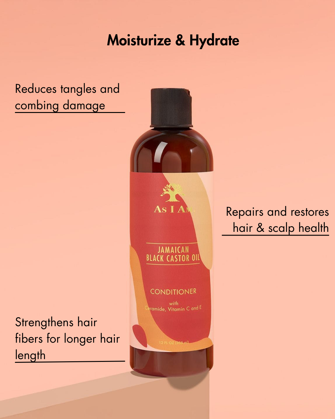 Conditioner fles met tekst op een perzik achtergrond