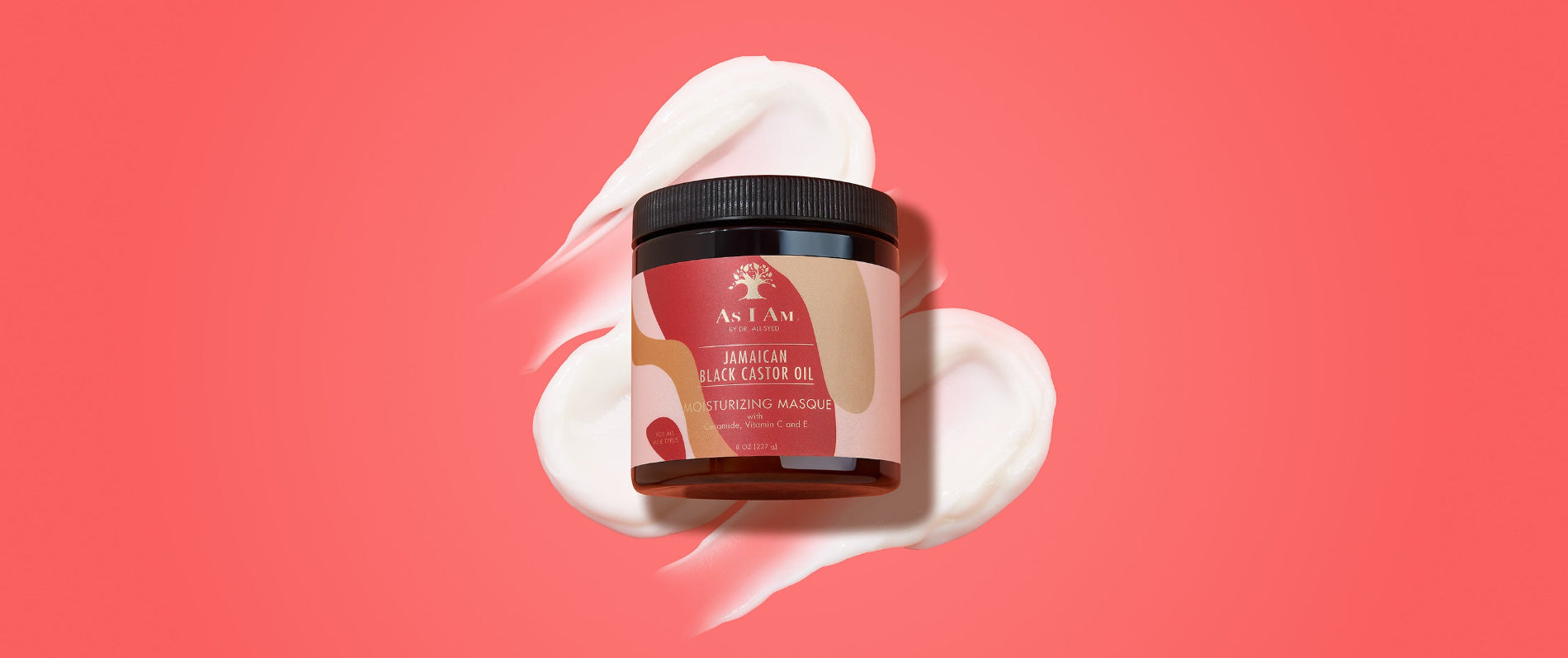 As I Am Jamaican Black Castor Oil Hair Mask - landschapsopname van de intensieve vochtbehandeling geformuleerd om kracht te herstellen, breuk te verminderen en natuurlijke krullen diep te voeden met JBCO.