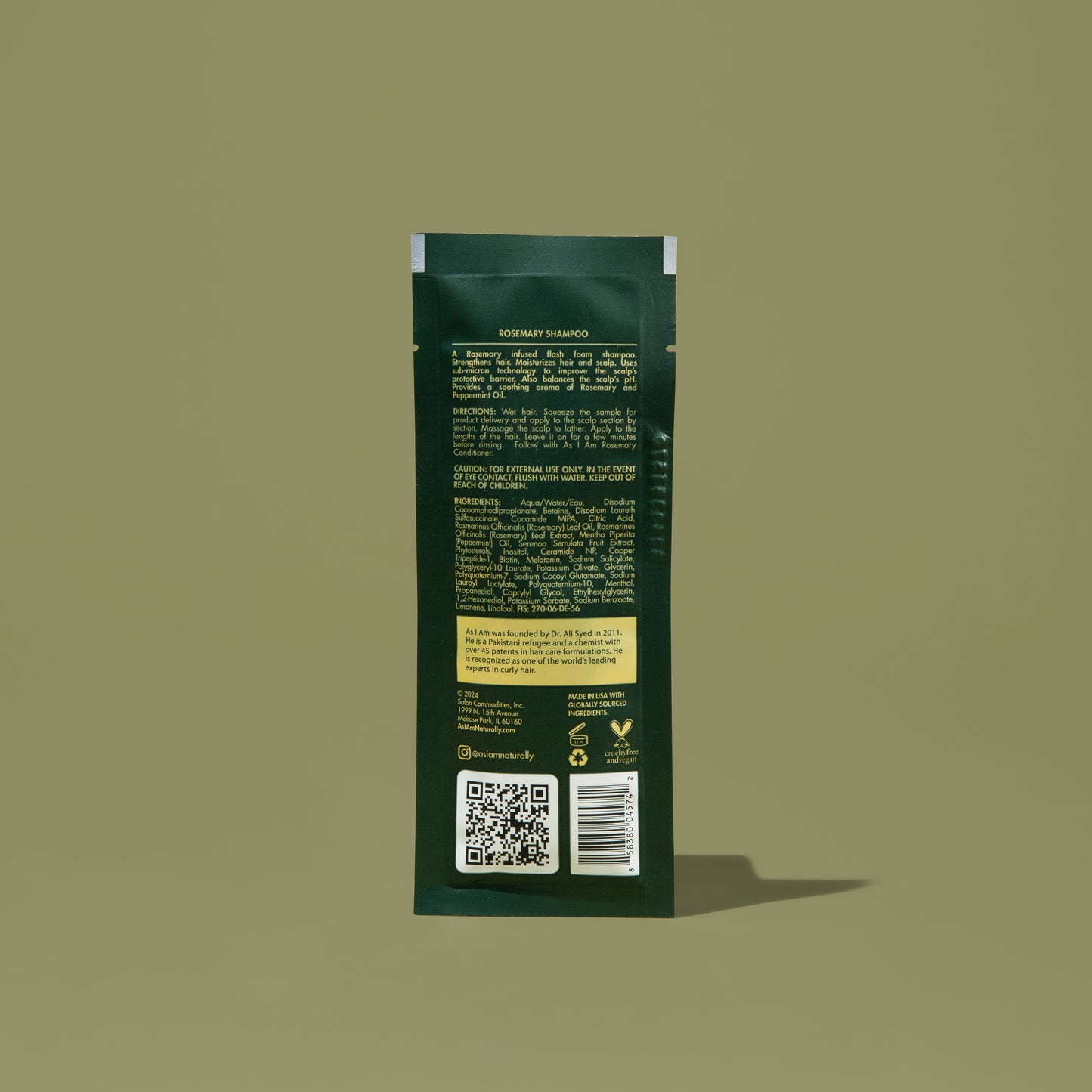 AS I AM Rosemary Shampoo in een zakje van 1 oz, met een lichtgewicht textuur - samengesteld om de hoofdhuid te stimuleren, de haargroei te bevorderen en zachtjes te reinigen terwijl het haar versterkt en breuk voorkomt.