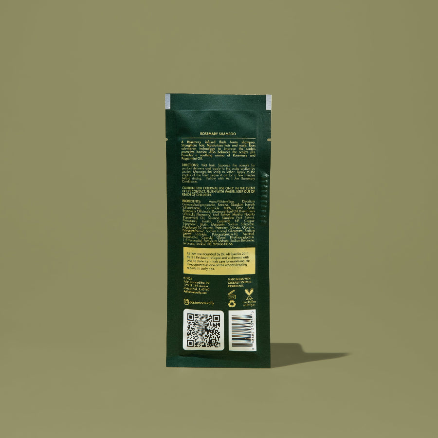 AS I AM Rosemary Shampoo in een zakje van 1 oz, met een lichtgewicht textuur - samengesteld om de hoofdhuid te stimuleren, de haargroei te bevorderen en zachtjes te reinigen terwijl het haar versterkt en breuk voorkomt.