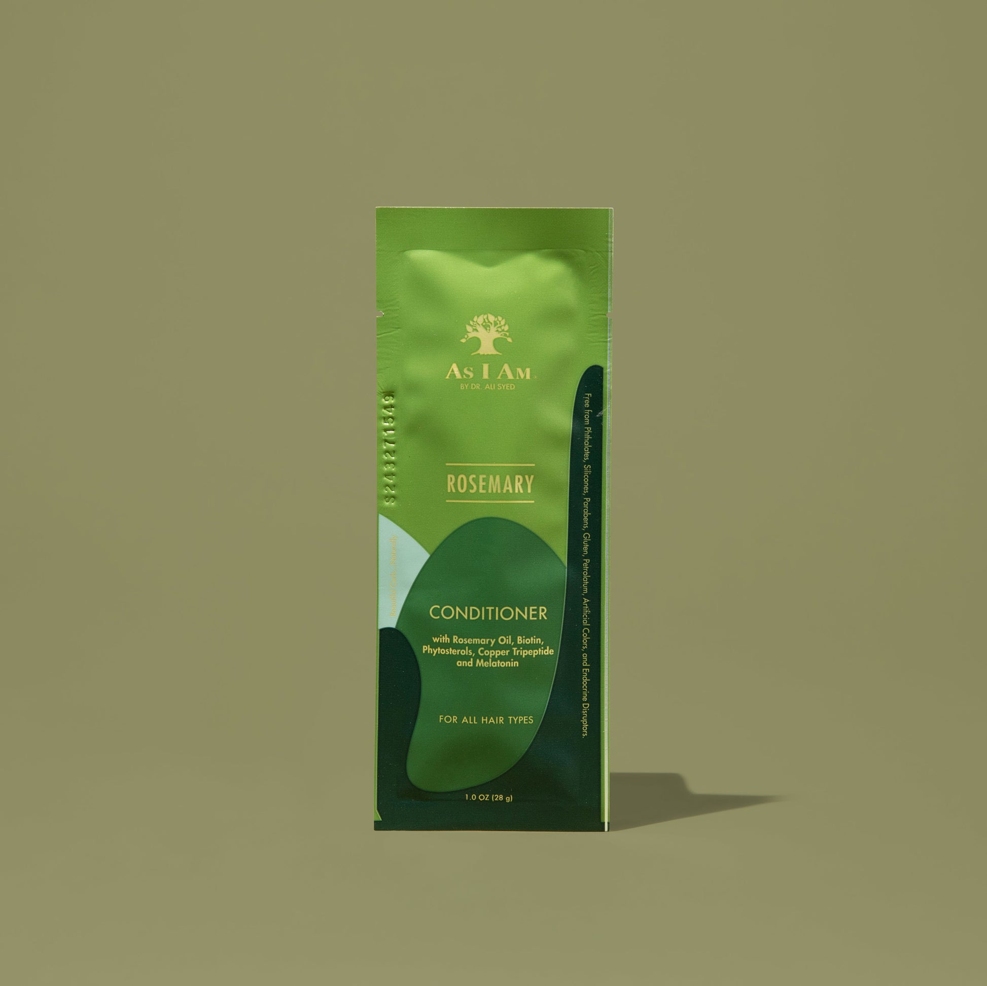 AS I AM Rosemary Conditioner in een zakje van 1 oz, met een rijke, romige textuur - samengesteld om diep te hydrateren, versterken en ontwarren terwijl het de haargroei bevordert, breuk vermindert en de hoofdhuid kalmeert.