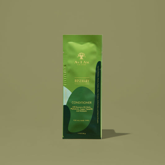 AS I AM Rosemary Conditioner in een zakje van 1 oz, met een rijke, romige textuur - samengesteld om diep te hydrateren, versterken en ontwarren terwijl het de haargroei bevordert, breuk vermindert en de hoofdhuid kalmeert.