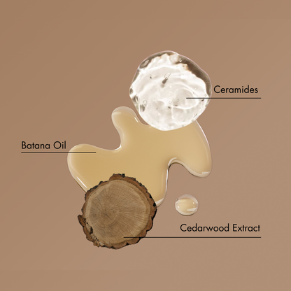 Diagram van bananenolie, ceramiden en cederhout extract op een beige achtergrond
