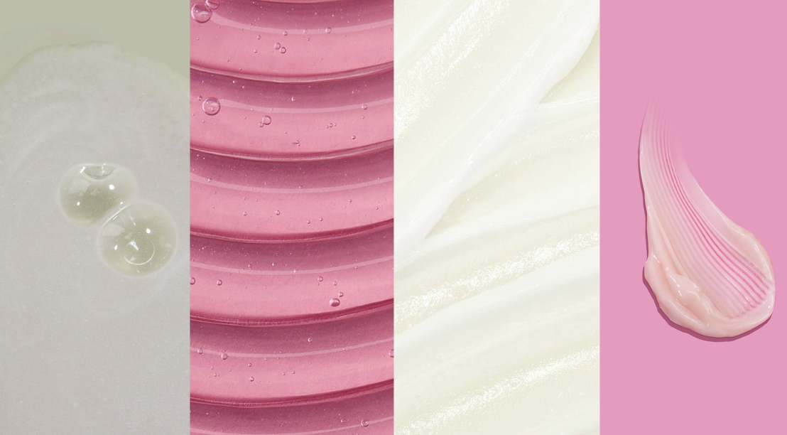 Collage van roze en witte texturen en patronen