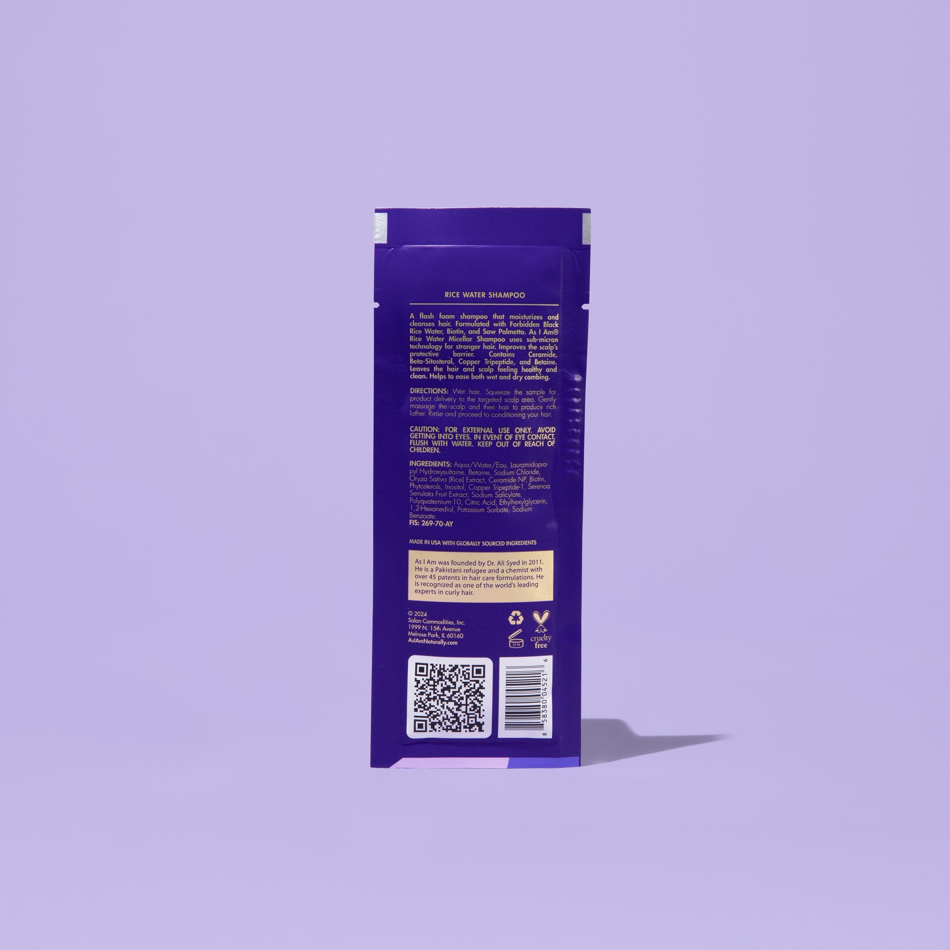 AS I AM Rice Water Shampoo in een zakje van 1 oz, met een zijdezachte, parelachtige vloeibare textuur - reinigt de hoofdhuid en het haar op milde wijze terwijl het de haargroei bevordert, haaruitval voorkomt en breuk vermindert voor sterkere, gezondere lokken.